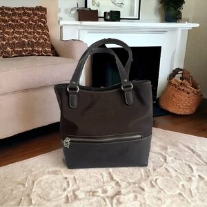 Women’s Bag Esprit Brown Leather Nylon Handbag Zip Front Pocket Tote Bag